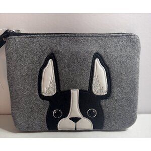 Old Navy Gray French Bull Dog Graphic Felt Wristlet NWT CHARITY